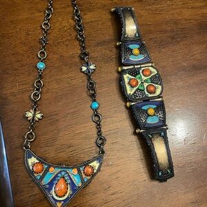 Lucky Brand Multicolor Enamel Necklace and Bracelet Set